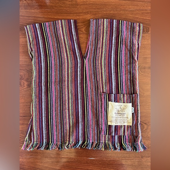 Boho Multicolor V-Neck Poncho From Thailand - Picture 6 of 7